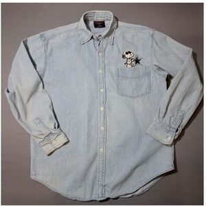 Vtg Garment Graphics Activewear Denim Shirt Men's Medium‎ Light Wash Button Up